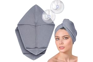 FABCARE Turbante de Pelo Secado Rápido - DERMATEST Muy Bueno - Toalla con Botón de Microfibra para Cabello Largo - Accesorio Ideal para Secar Rápido y Cuidar el Cabello [2 Piezas, Gris]