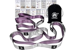 Foyer Nuage Stretch Bands for Exercise, Non Elastic Yoga Stretching Strap with Loops, 3.8cm x 2.45m, Stretching Bands for Physical Therapy, Yoga, Pilates, Dance, Gymnastics Exercise