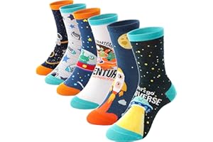 Anlisim 6 Pairs Boys Kids Socks Fun Crazy Funny Novelty Cartoon Space Rocket Dinosaur Crew Cotton Socks