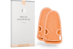 LoWell® 2 piezas de guantes exfoliantes - Guante exfoliante para baño turco para cuerpo y cara - Guía de exfoliación y 2 ventosas como bonus - Naranja