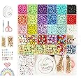 Grab Mantra DIY Jewelry Making Kit with 3600 Seed Beads, 260 Alphabet Letter Beads, Glow-in-the-Dark Smiley Beads, Rainbow and Painted Cracked Beads (GlassBeads+Charms)