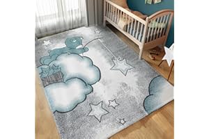 ‎CARPETTEX TEPPICH Carpettex Kinderteppich süße Bär Design Blau 120 x 170 cm - Kurzflor Teppich Kinderzimmer für Mädchen und Jungen Pflegeleicht Weich - Waschbarer Spielteppich Babyteppich Gaming Teppich Babyzimmer