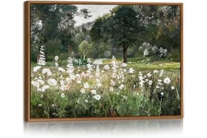 Moderna väggmålningar med landskapsram gröna vintage träd tryckta väggbilder av landsbygdsväg med gård, naturliga blomsterpla