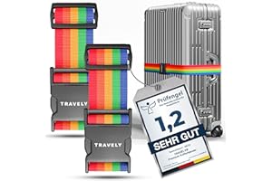 ‎TRAVELY Travely® Premium Koffergurt - Besonders Auffällig & Sicher - Inkl. 2 Namensschildern - Kofferband ideal über Kreuz - [2er Set] - Bunt