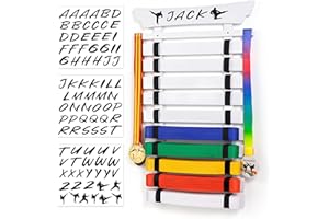 Winartton 10 Belts Karate Belt Display Rack with Stickers, Taekwondo Belt Display Holder, Martial Arts Belt Display, No Assembly Required, BJJ Hanging Holder for Adult