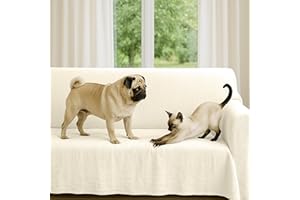 Byour3 - Copridivano 3 4 2 Posti Cotone Misto DOPPIO Telo Granfoulard Lavabile Teli Arredo Multiuso Universale Salvadivano Coperta Protezione Divani con o senza penisola (Avorio, 4 posti)