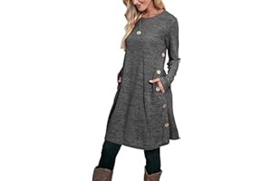 Aokosor Jumper Dress for Women Long Sleeve Dress Ladies Button Tunic Dress with Pockets