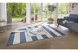 ‎HANSE HOME NORTHRUGS In- und Outdoor Teppich Gandara 120x170cm - Wendeteppich Wetterfest Modernes Design mit Anker-Motiv Läufer für Balkon Terrasse Garten Wintergarten Wohnzimmerteppich Wasserfest in Blau Creme