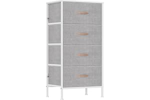 GoaHi Chest of Drawers with 4 Drawer, Fabric Dresser with Wood Top,4 Dresser of Drawer, Large Storage Organizer Unit with 4 Drawers for Bedroom, Kids Room, Living Room, Light Gray