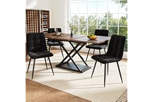 Gxffipw Essgruppe Ausziehbarer Esstisch mit 4 Stühlen Set für 4 Personen, Esszimmertisch mit Eisenbeinen, Nussbaumfarbener Esstisch 160×80×75 cm mit Schwarz Samt Esszimmerstühle, Küchenmöbel