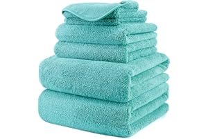 POLYTE Juego de 6 toallas de baño de microfibra de secado rápido sin pelusas, de gran tamaño, 60 x 30 pulgadas, color aguamarina