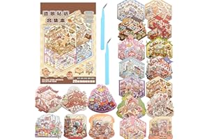 Mocrop 20 set di adesivi 3D Scene per bambini, fai da te, ristoranti, supermercati, biblioteca, feste, set di adesivi 3D, con 2 pinzette, artigianato creativo, regali per bambini