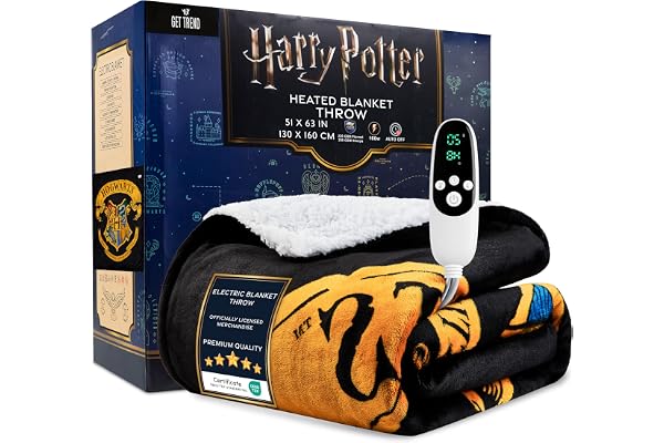 Harry Potter värmefilt singel, 130 x 160 cm, mysig sherpa-fleece, 9 nivåer, elektrisk värmare med 12 timmars automatisk avstängning, presentidé (svart Harry Potter, EU-lansering)