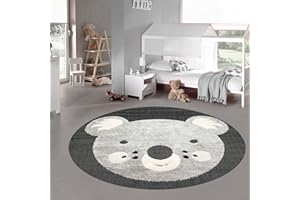 Teppich-Traum Tappeto da Picnic Esterno Cameretta Bambino Asilo Nido da Gioco Playmat 3d pelo alto e basso Motivo Koala crema grigio nero 200 cm rotondo