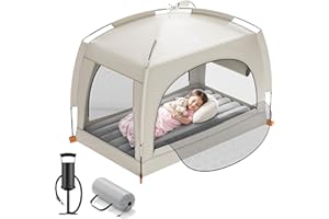 ‎QPAU QPAU Aufblasbares Reisebett für Kleinkinder mit Zelt – leichte aufblasbare Kinder-Luftmatratze mit Handpumpe – Indoor & Outdoor tragbare Schlaflösung für Camping, Reisen, Zuhause, Oma – ab 3 Jahren