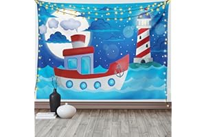 ABAKUHAUS Marittimo Arazzo, Faro Ship Nursery, Tessuto parete appeso decorazione per camera da letto, soggiorno, dormitorio, 150 x 110 cm, Cobalt Blue Multicolor