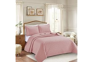 PRIME LINENS 3 Piece Inspiration Quilted Bedspread Embossed Pattern Comforter Bedding Set Bed Throw with Pillow Case (Pink, Single 2 Piece)
