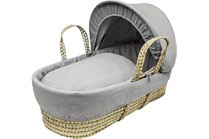 Kinder Valley Grey Waffle Moses Basket Bedding Set Dressing Cover and Hood with Quilt, Padded Liner, Body Surround and Adjustable Hood (Basket & Fittings not Included)