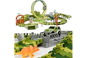 CELMAN Dinosauri per Bambini - Pista Macchinine, Set Flessibile e Creativo con Molti Pezzi e Fuoristrada, Giocattolo Educativo di Costruzione per Bambini da 3 a 8 Anni