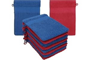 ‎BETZ Betz Waschhandschuhe Palermo 10 Stück 16x21 cm – 100% Baumwolle 360g/m² – Weiche Frottee Waschlappen – Pflegeleicht & saugstark – Farbe Cranberry/Blau