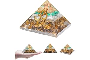 ‎CROCON Crocon Tygrysie oko, selenit i zielony malachit piramida kryształ punkt Om Symbol Feng Shui generator uzdrawiania reiki równoważenie czakr duchowy wystrój domu rozmiar 2,5-3"