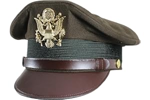 EPIC MILITARIA US Army Officers WW2 Peaked Crusher Crush Style Visor Cap Service Hat - Olive Green