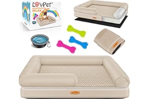 Lovpet® Cama ortopédica para Perros, cojín para Perros, Cesta para Perros Relax, Incluye comedero + 3 Huesos para Masticar, sofá para Perros pequeños, medianos y Grandes, Funda extraíble y Lavable