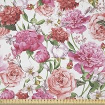 ABAKUHAUS Rosa Tessuto a Metraggio, Romantico Posy dei Fiori, Tessuto