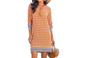 Zeagoo Women Dresses Bohemian Floral 3/4 Sleeve Summer Casual Beach Dress Tunic Dress for Ladies