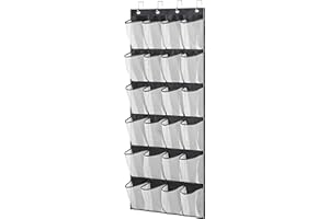 MISSLO Hanging Shoe Rack Over Door Shoe Storage Organiser Holder 24 Large Mesh Pockets with Hanger(Black)
