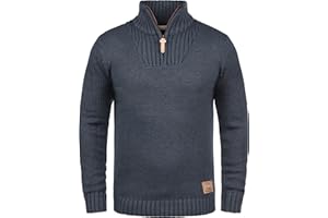 Solid SDPetro Herren Strickpullover Troyer Grobstrick Pullover mit Troyerkragen Rippbündchen Label-Details Baumwollmischung Regular fit