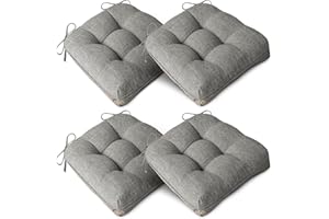 AddGrace Extra Thick Chair Cushions for Dining Chairs Set of 4 Non-slip Kitchen Chair Pads Soft Dining Room Seat Cushion with Ties 16" x 16" x 4" / 40cm x 40cm x 10cm Grey