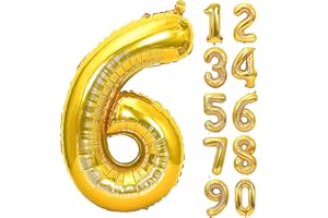 JARTTY Ballon Anniversaire 6 Ans Ballons Chiffre Numéro 6 Or Doré 101 cm Gonflable Grand Hélium Happy Birthday Fête Decoration