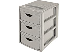 Petite Tour de Rangement - Plastique Ficelle - 3 Tiroirs - Aspect Osier Tressé - A5, Haut. 29 cm - Organisateur Pratique - Cosmétiques, Bijoux, Accessoires, Bureau, Maison - M home by Mazzei Mondex