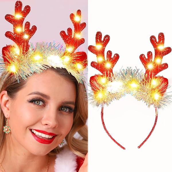 Edary LED Weihnachts Haarreif Leuchtende Geweih Blume Stirnband Weihnachten Karneval Neujahr Kopfschmuck Für Damen