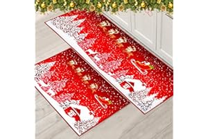 ‎XIAOBUDIAN XIAOBUDIAN Weihnachtsteppich Set Weihnachten Innenboden Roter Teppich, Xmas Türmatte Läufer Teppichmatte für Küche Heimdekor Waschbare Läufer. (40x60+40x120 cm, Style D)