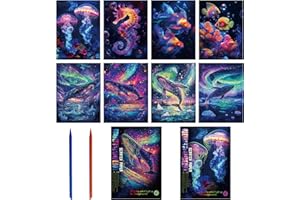 KAOTPO Kratzbilder Set DIY Kratzbilder Bastelsets für Erwachsene Kinder, Nachtleuchtend Scratch Art Painting DIY Set Erwachsene(Unterwasserwelt)