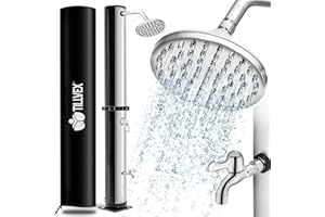 tillvex Douche Solaire avec Capot de Protection | Douche de Jardin Eau Chaude | Douche de Piscine Camping | sans raccordement électrique (Noir/Argent, 35 litres)