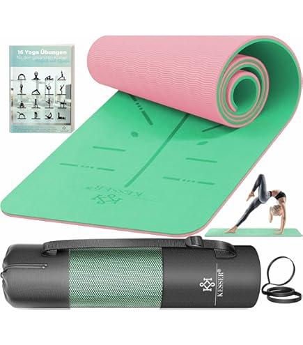 Zachte en antislip yogamat Comfort 8 mm groen en beige