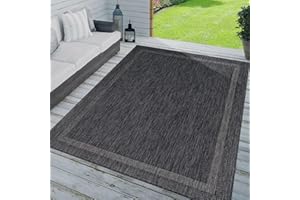 TT Home Outdoor Rug Garden Rug Unicoloured Border Modern, colour: Grey Anthracite, Size:240x340 cm