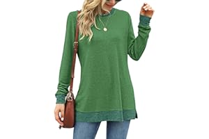 WNEEDU Femmes T-Shirt à Manches Longues Haut de Blouses Sweatshirts décontracté à col Rond