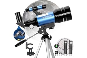 Aomekie Teleskop Kinder Einsteiger 70MM Teleskop Astronomie mit Smartphone Adapter Aluminium Stativ Barlow und Umkehrlinse