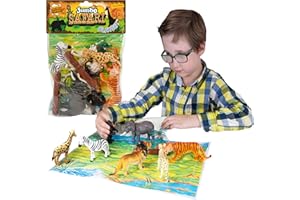 Jumbo Playset - Animali Safari di Deluxebase. Set da gioco con modellini di grandi dimensioni. Sacchetto con tigre, leone, giraffa, elefante, gorilla e ghepardo. Ottimi animali giocattolo per bambini