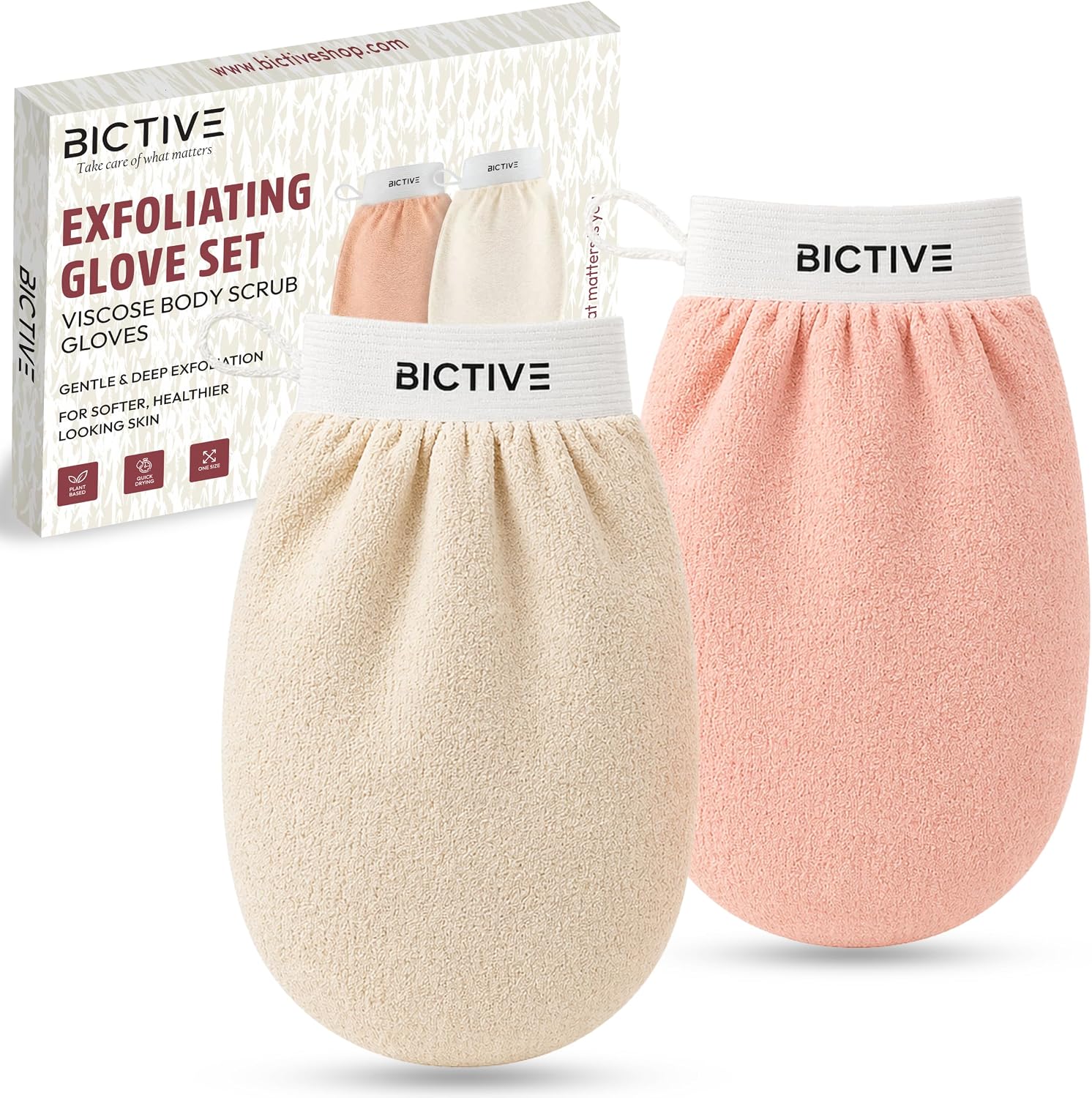 BICTIVE Set de 2 Guantes Exfoliantes Corporales para la Ducha Fabricados en Fibras de Origen Vegetal. Guante de Crin para Eliminar Piel Muerta. Manopla Kessa Hammam, Mejora la Apariencia de la Piel