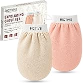 BICTIVE Set of 2 Exfoliating Body Shower Gloves Made of Plant-Origin Fibers, Horsehair Glove to Remove Dead Skin, Kessa Hamma