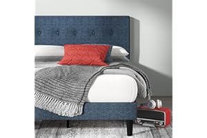 Zinus Omkaram Letto 120x190 cm - Stuttura letto 36 cm di altezza - Struttura letto a piattaforma imbottita con testata e supporto a doghe in legno - Blu scuro