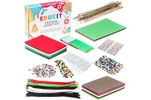 edukit Christmas Crafts for Kids 1,150 Pieces, Including Pipe Cleaners, Pompoms, Foam and Card Sheets, Self-Adhesive Googly Eyes and More – with 3 Festive Project Ideas to Try