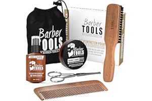 Set: Spazzola + pettine + forbici + olio + balsamo + custodia/kit barba/BARBER TOOLS