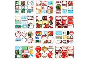 FANTASYON 24 Feuilles Étiquette Cadeau Noël, 204 Pièces Étiquettes Autocollantes Noël pour Cadeaux de Noël, Étiquettes de Noël Stickers 104 Motifs Étiquettes de Nom de Noël pour Cadeaux de Vacances