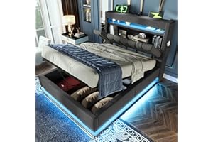 MYBOO Polsterbett Einzelbett 90x200, LED Jugendbett Hydraulisches Bett Stauraumbett Funktionsbett Bettgestell mit Stauraum&Lattenrost, Stauraum-Kopfteil mit USB Type-C Aufladen, Leinen, Ohne Matratze, Grau